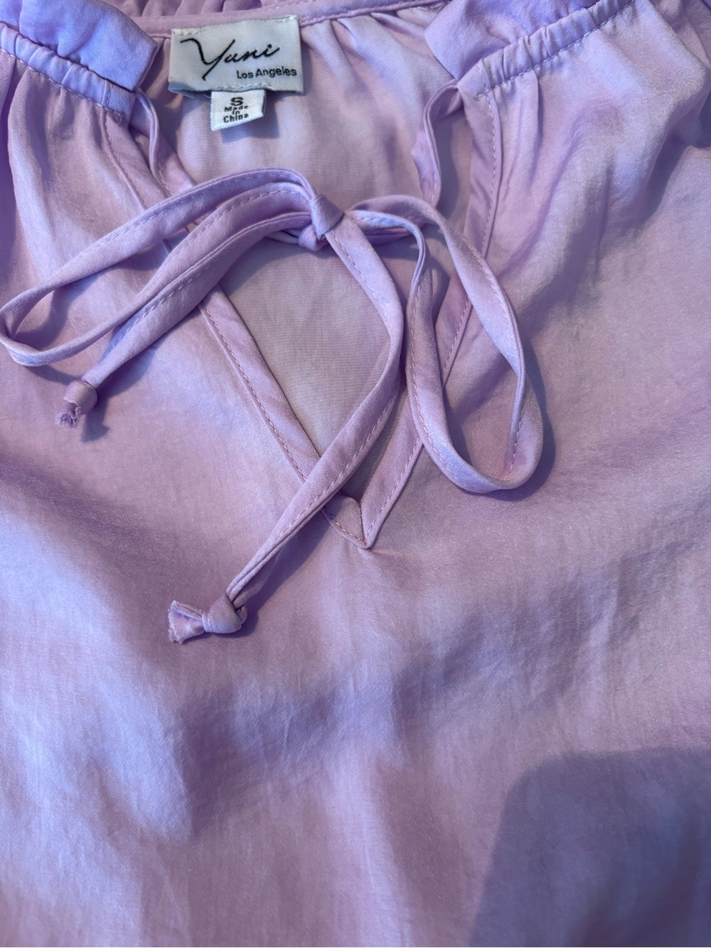 Light Lavender Tie-Neck Ruffle Blouse NWT - Picture 7 of 12